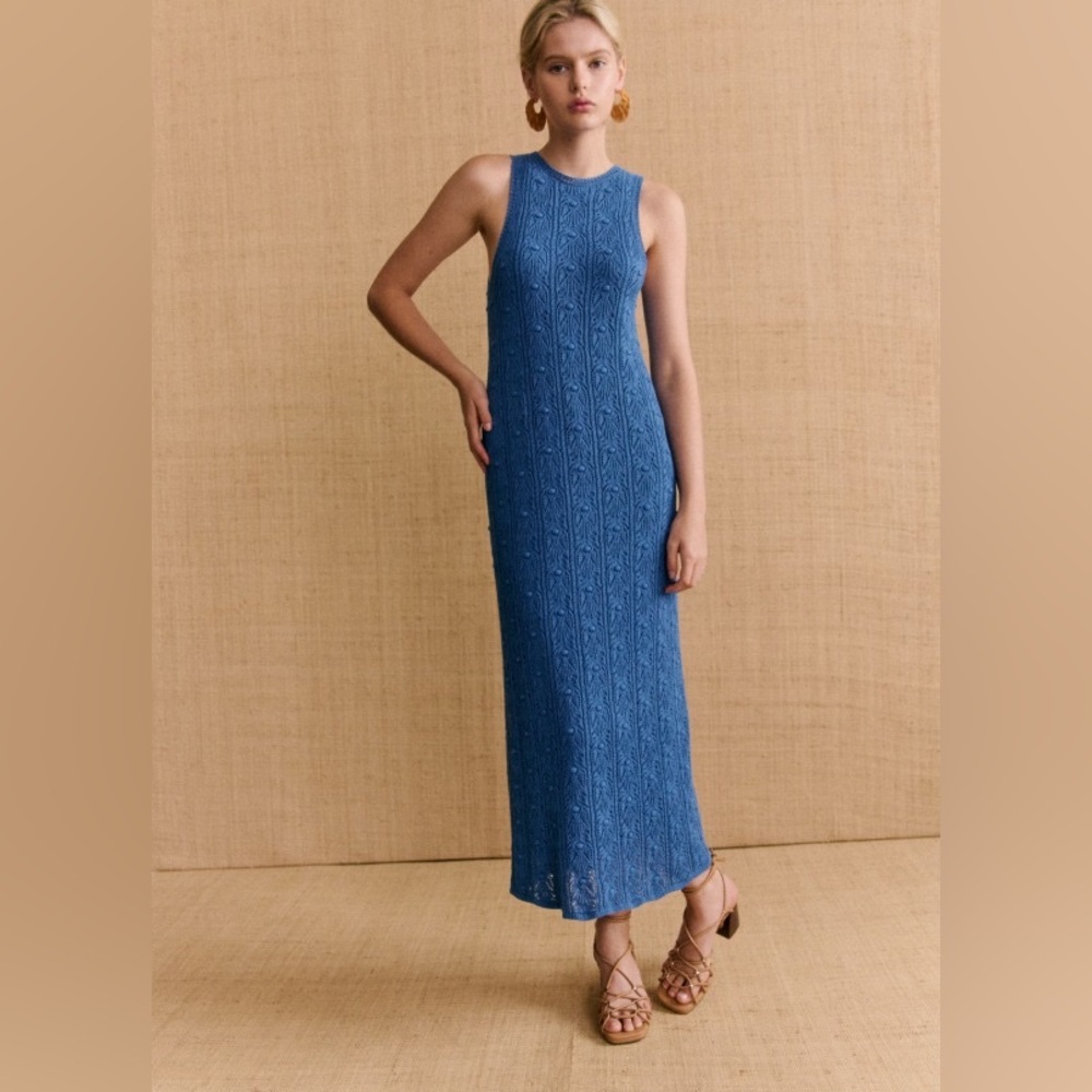 Sezane Blue Halter Sheath Maxi Dress